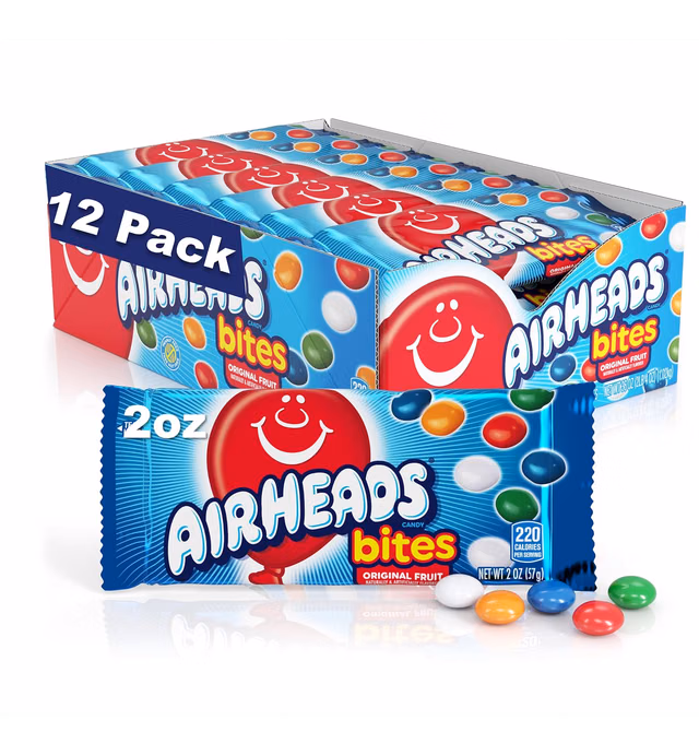 Airheads Candy Bites, Assorted Fruit Flavors, Movie Theater, Party, Concessions, 2oz Packs (Box of 18)