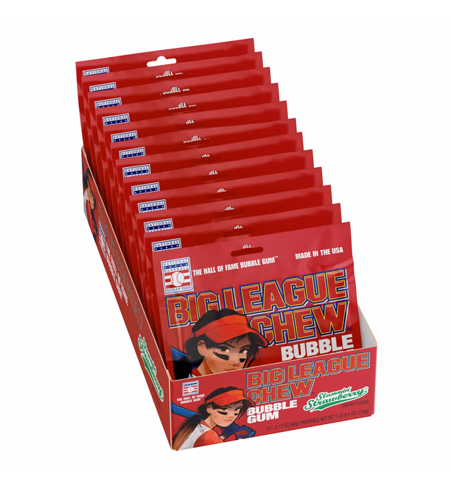 Big League Chew Strawberry Tray + (12 Packs)