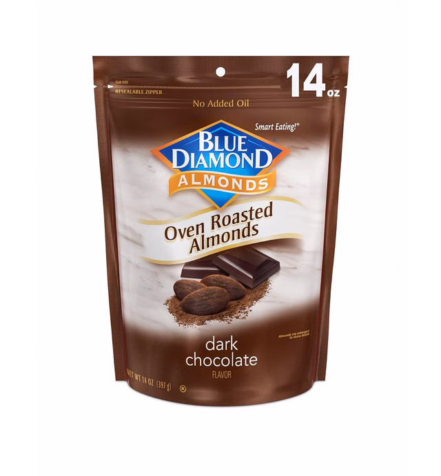 Blue Diamond Almonds Oven Roasted Dark Chocolate Flavored Snack Nuts, 14 Oz Resealable Bag (Pack of 1)