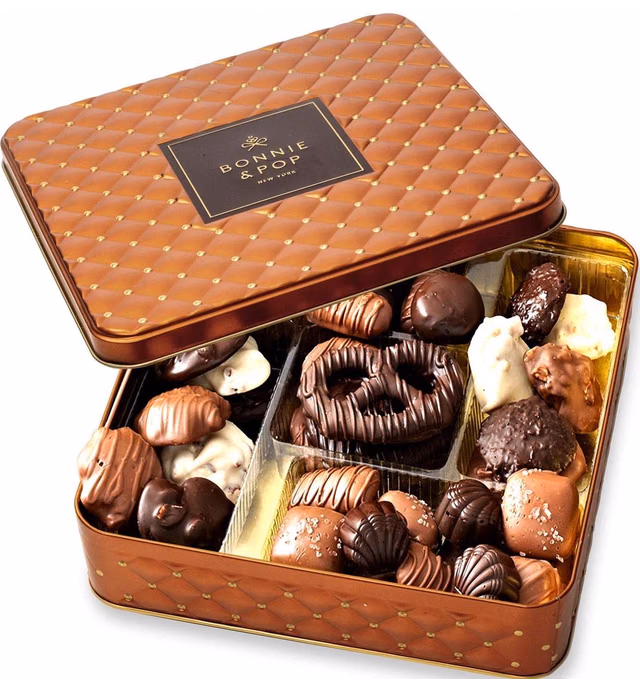 Chocolate Gift Basket, Candy Food Gifts Arrangement Platter, Gourmet Snack Box, Birthday Present Idea, Corporate Him & Her, Men Women Sympathy Family Parties & Get Well- Bonnie & Pop