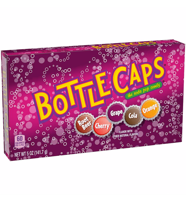 Bottle Caps, The Soda Pop Candy, Cherry, Grape, Root Beer & Orange Flavors, 5 Ounce Movie Theater Candy Box (Pack of 10)