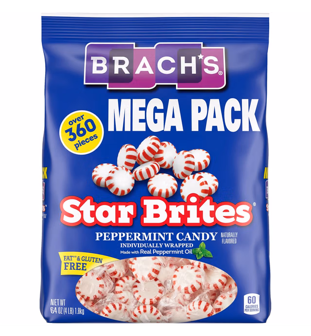 Brach's Star Brites Peppermint Candy, Individually Wrapped, Mega Pack, 360 Pieces, 4 Pound Bulk Bag