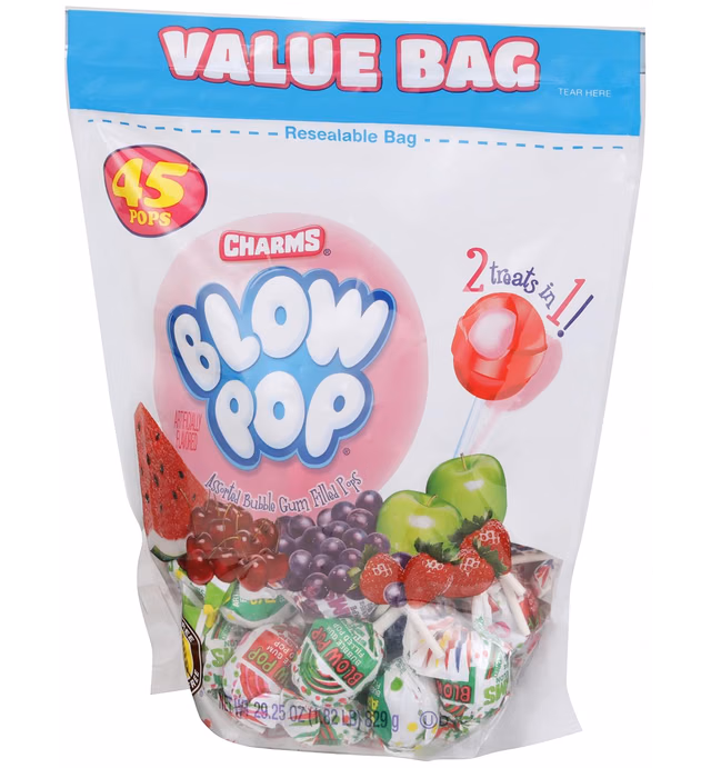 Charms Blow Pops, Assorted Flavors, 45 count bag, 29.25 ounces
