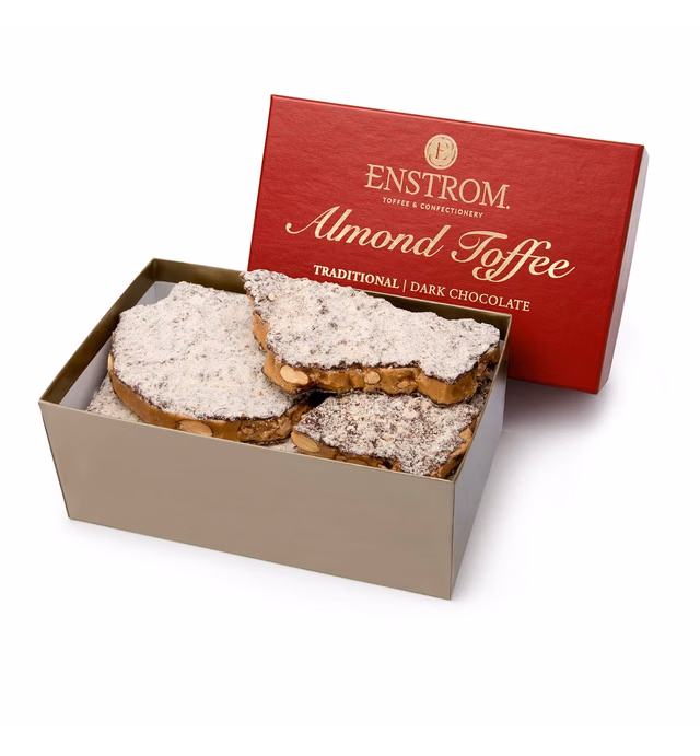 Enstrom Dark Chocolate Almond Toffee 2lb box | Handcrafted | Gluten Free | Kosher Dairy | All Natural