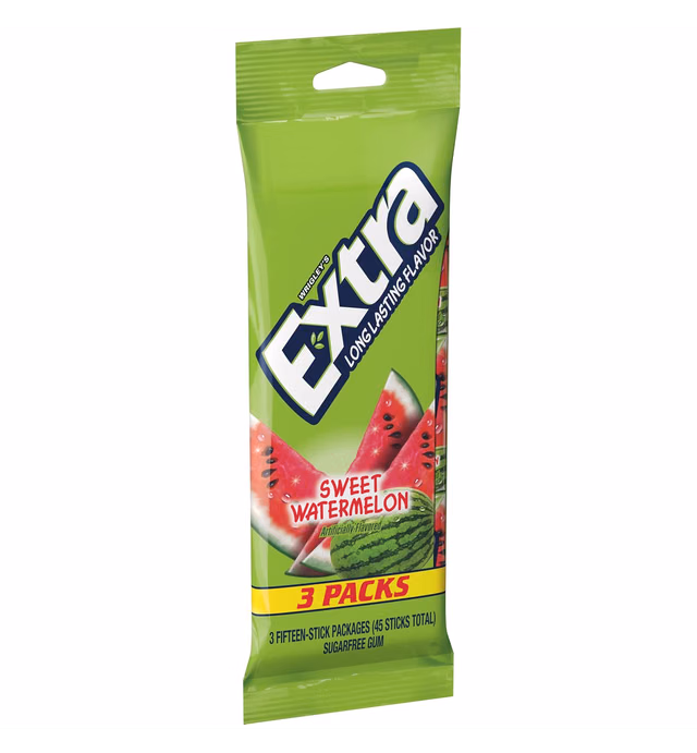 Extra Sweet Watermelon Sugarfree Gum, multipack, 15 Count (Pack of 3)