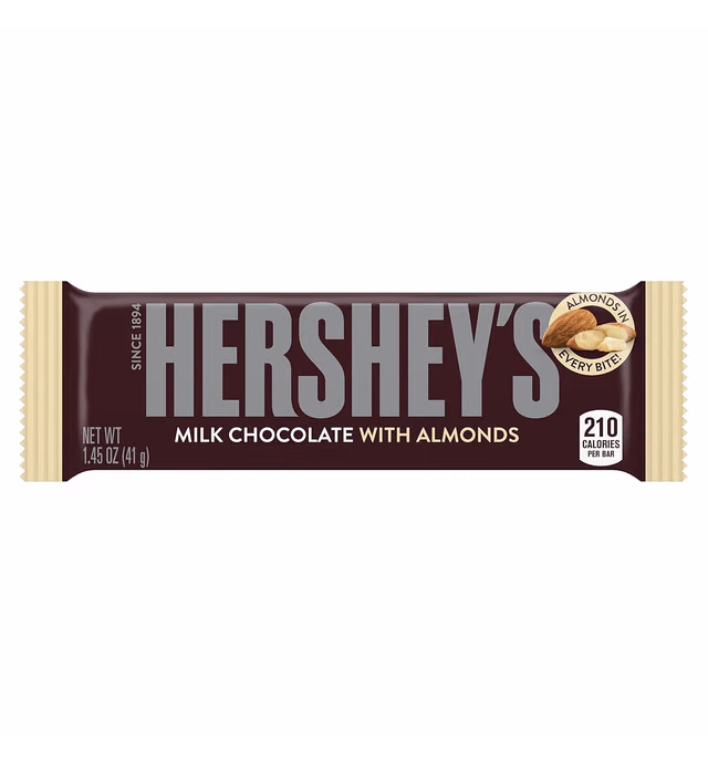HERSHEY'S Chocolate Candy Bar with Almonds, 1.45 Ounce