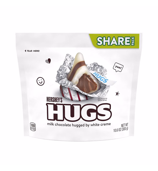 HERSHEY'S HUGS Milk Chocolate Hugged by White Creme Candy, Individually Wrapped, 10.6 oz Share Pack