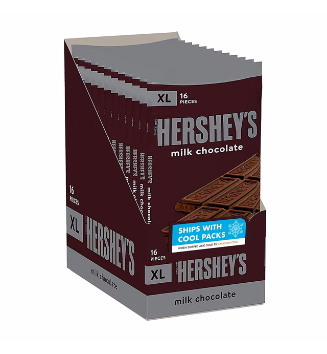 HERSHEY'S Milk Chocolate XL, Candy Bars, 4.4 oz (12 Count, 16 Pieces)