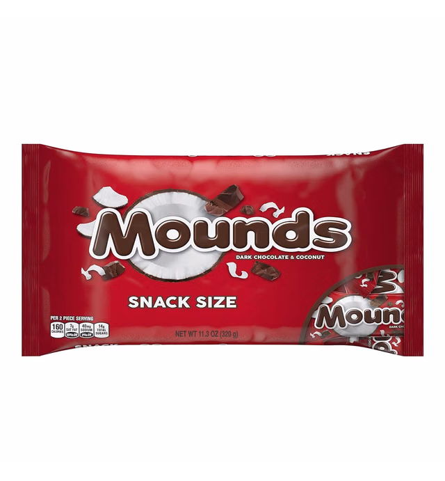 MOUNDS Dark Chocolate and Coconut Snack Size Candy Bars, Gluten Free, Individually Wrapped, 11.3 oz Bag