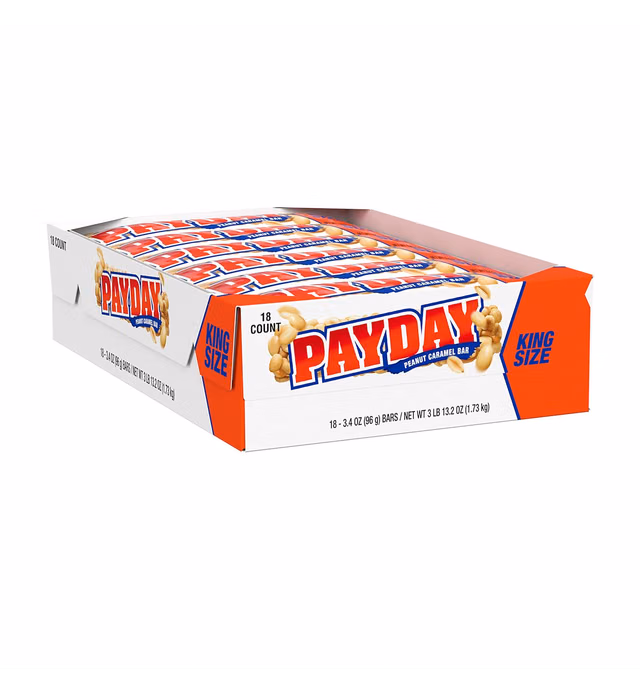 PAYDAY Peanut Caramel King Size Candy, Bulk, Individually Wrapped, 3.4 Oz (Pack of 18)