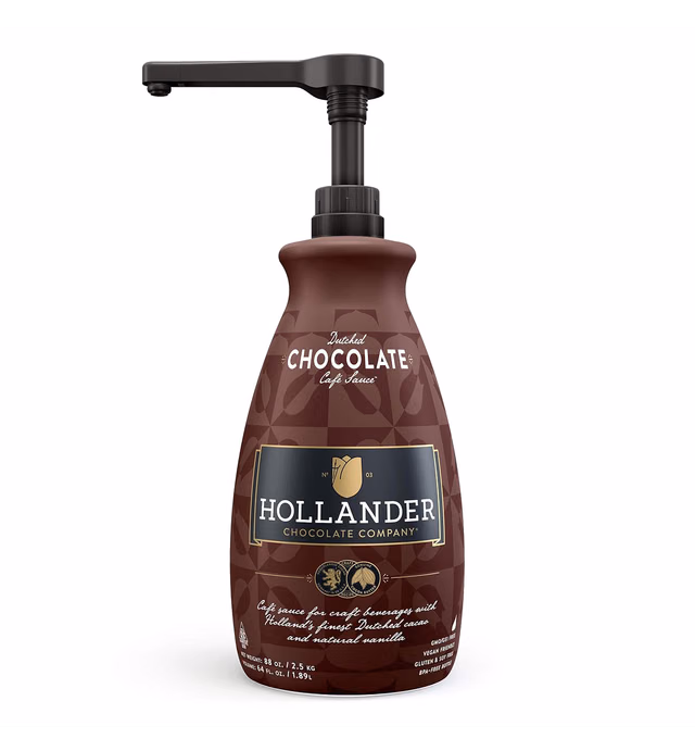 Dutched Chocolate Café Sauce™ by Hollander Chocolate Co. | Perfect for the Professional or Home Barista | Rainforest Alliance Certified | Net Wt. 89 oz (64 fl. Oz.) Large Bottle (PUMP Included)