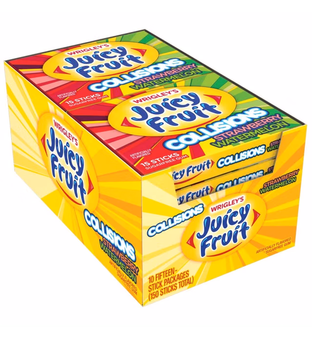 Juicy Fruit Gum Collisions Gum, Strawberry Watermelon, 15 Count (Pack of 10)