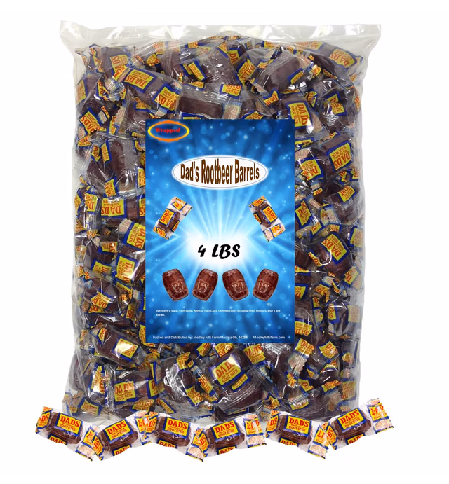 Dad's Root Beer Barrels Old Fashioned Candy | Bulk hard candy individually wrapped | 4 Lbs