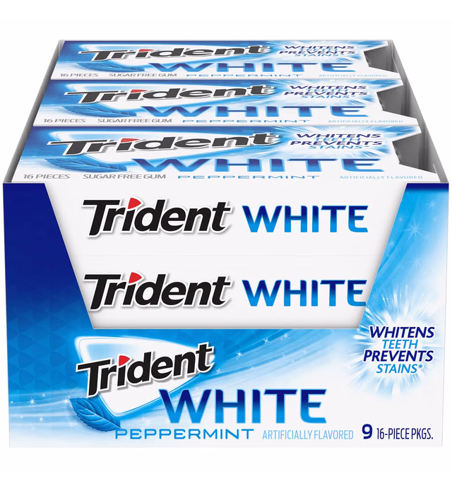 Trident White Peppermint Sugar Free Gum, 16 Count (Pack of 9)
