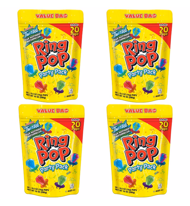 Ring Pop Individually Wrapped Bulk Lollipop- Variety Party Pack, 20 Lollipop 80 Count (Pack of 4)
