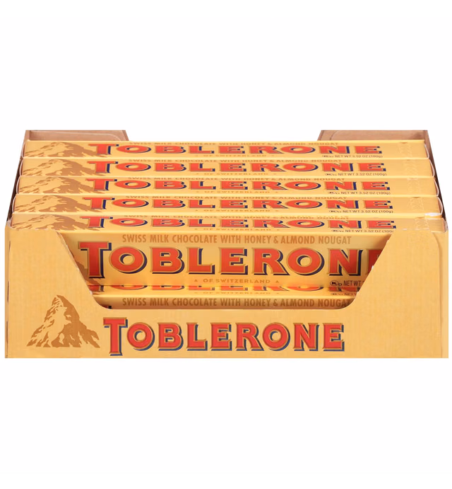 Toblerone Swiss Milk Chocolate Candy Bars with Honey and Almond Nougat, 20 - 3.52 oz Bars