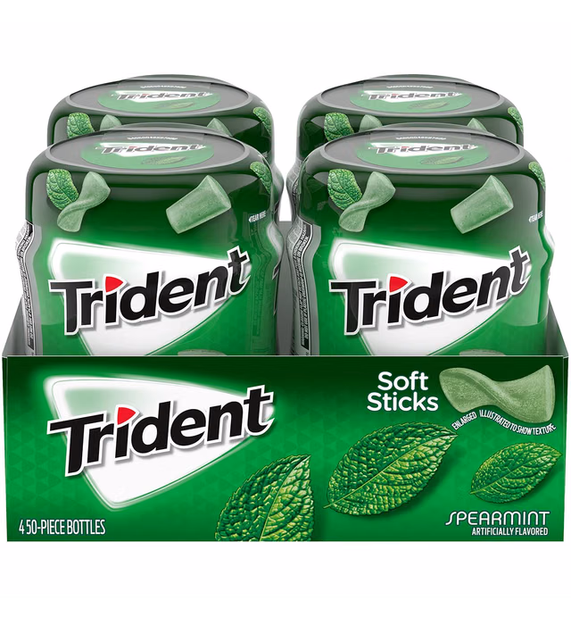 Trident Unwrapped Spearmint Sugar Free Gum, 4 Bottles of 50 Pieces (200 Total Pieces)