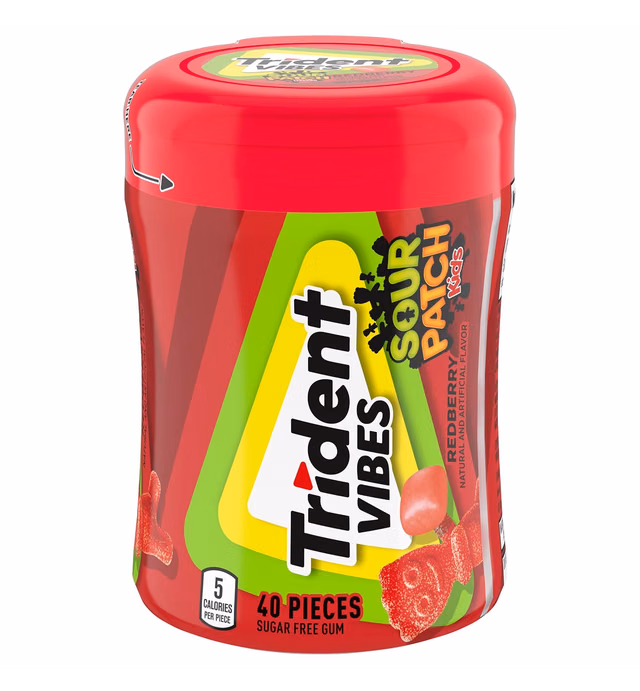 Trident Vibes SOUR PATCH KIDS Redberry Sugar Free Gum, 40 Piece Bottle