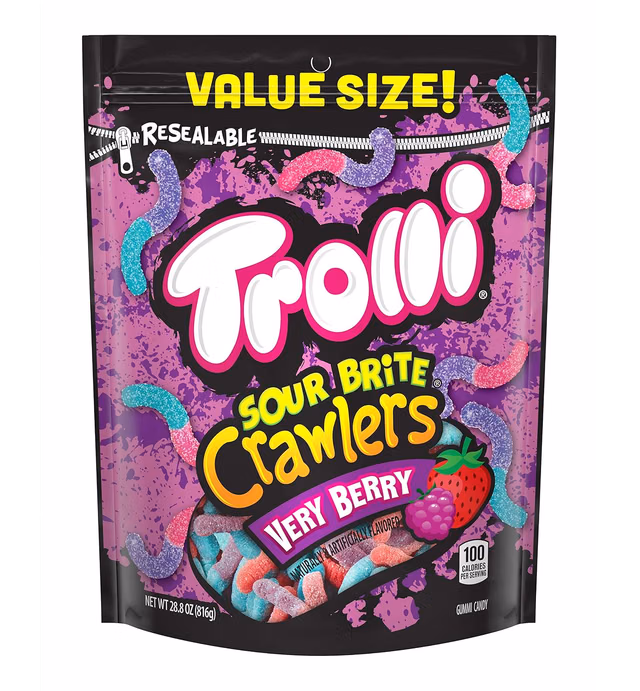 Trolli Sour Brite Crawlers, Very Berry, Sour Gummy Worms, 28.8 Ounce Resealable Bag