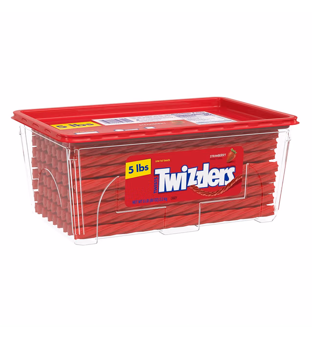 TWIZZLERS Twists Strawberry Flavored Chewy, Low Fat Snack Candy Bulk Container, 5 lb