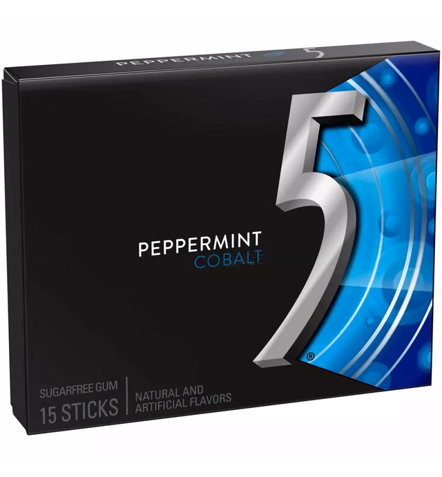 5 Gum Peppermint Cobalt Sugarfree Gum, 15 Count Single Pack