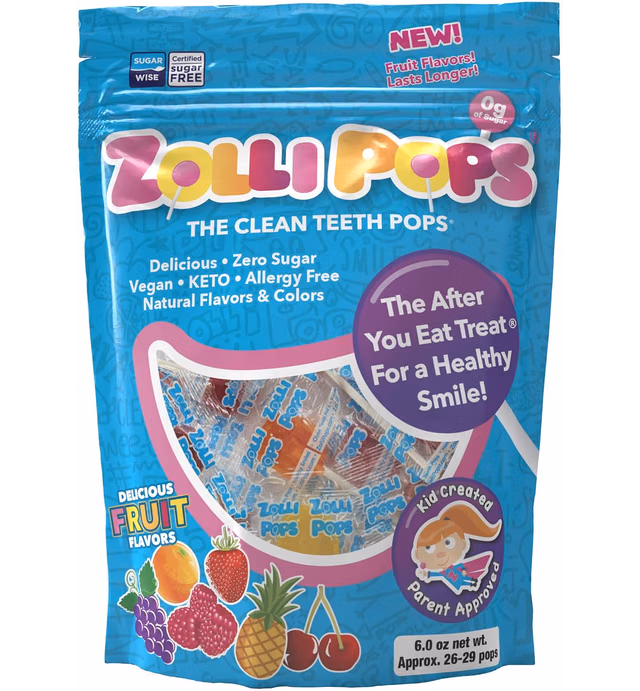 Zollipops Clean Teeth Lollipops - Assorted Flavors 6oz - Anti-Cavity, Sugar Free Candy for a Healthy Smile - Great for Kids, Diabetics, Vegan, and Keto Diet