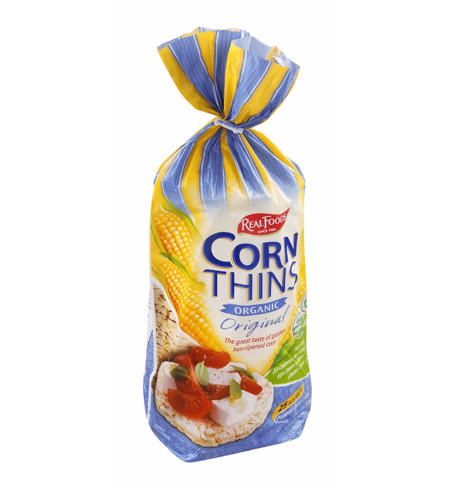 Real Foods Organic Corn Thins, Original Flavor, 5.3-Ounce Bag (Pack of 12)
