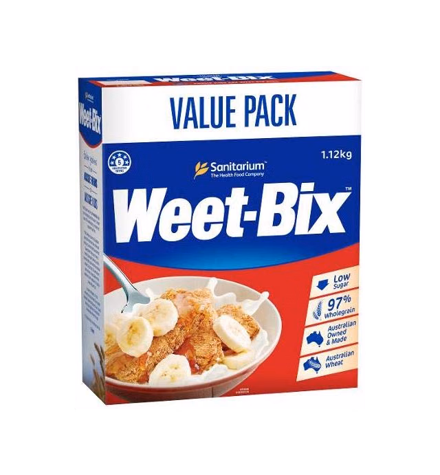 VALUE PACK - Weet-Bix 97% Whole Grain (1.12kg) By Sanitarium Health Food Company Australia. Low in Sugar.