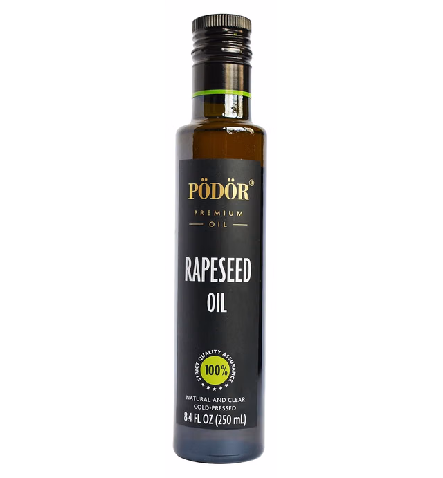 PÖDÖR Premium Rapeseed Oil - 8.4 fl. Oz. - Cold-Pressed, 100% Natural, Unrefined and Unfiltered, Vegan, Gluten-Free, Non-GMO in Glass Bottle