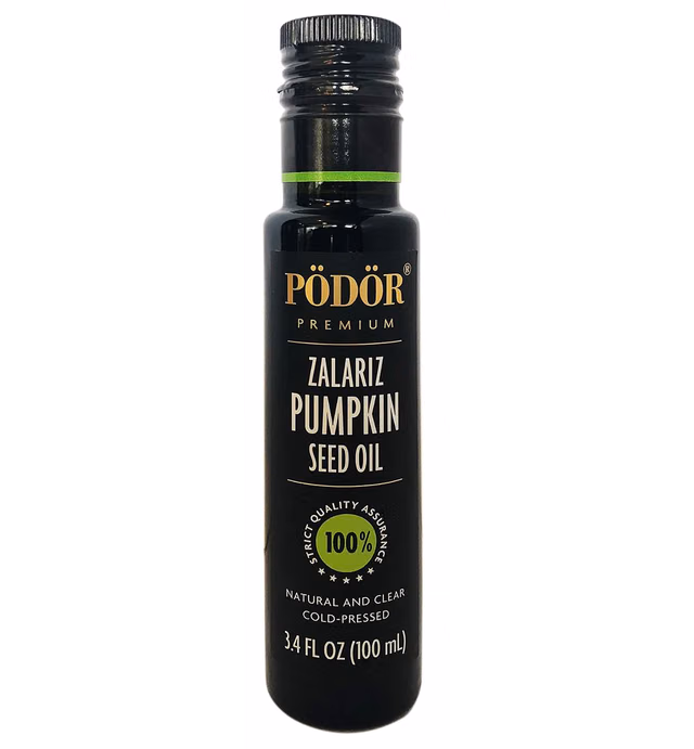 PÖDÖR Premium Zalariz Pumpkin Seed Oil - 3.4 fl. Oz. - Cold-Pressed, 100% Natural, Unrefined and Unfiltered, Vegan, Gluten-Free, Non-GMO in Glass Bottle