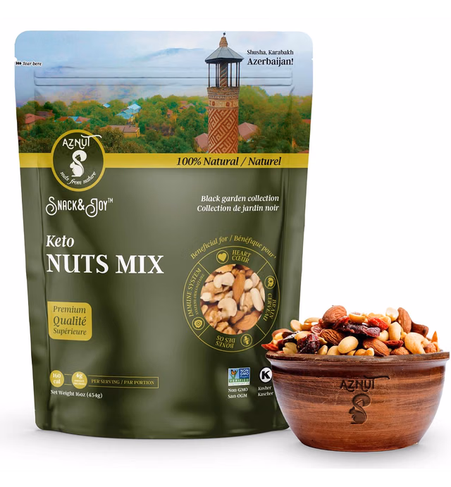 AZNUT Keto Mixed Nuts, Non GMO Project Certified, Almonds, Hazelnuts, Brazil Nuts, Pecan, Cranberries, Pumpkin Seeds, 100% Natural Premium Quality, Kosher Certified(Keto Snacks Mix, 1 LB)