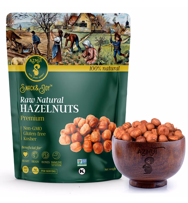 AZNUT Raw Hazelnuts Filbert Nuts, Shelled, Gluten Free, Fresh, Premium Quality 100% Natural Non-GMO Project Certified, Kosher Certified, Great Snacks, Resealable Bag 1 LB
