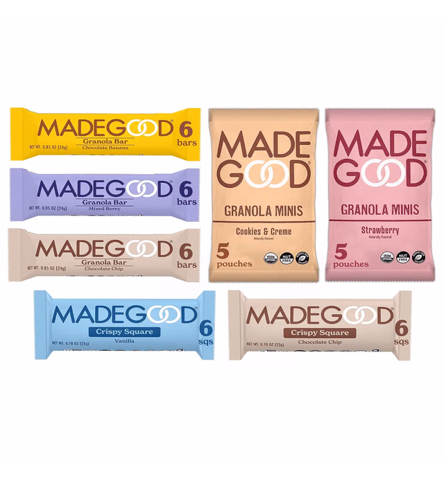 MadeGood Healthy Snacks Variety Pack, 40 Ct - Organic Assortment of Granola Bars, Granola Mini Snack Packs, Crispy Squares; Individually Wrapped Snacks