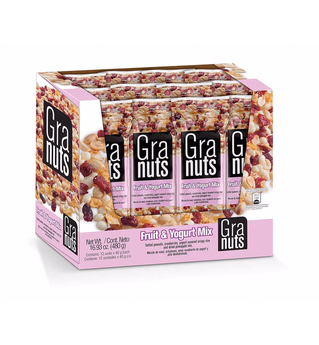 Granuts Fruit & Yogurt Mix | Crispy, Yogurt-Covered Rice | Peanuts, Cranberries, & Pineapple | On-the-Go Snack | Delicious Flavors | 1.41 Oz (12 Inner Packs)