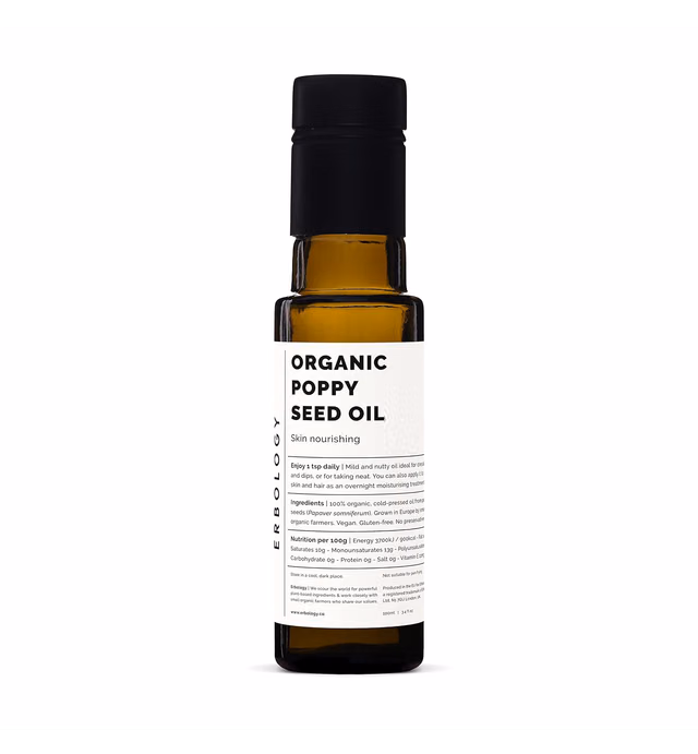100% Organic Poppy Seed Oil 3.4 fl oz - Cold-Pressed - Premium Food Grade - Skin Nourishing - High in Vitamin E - Straight from Farm - Non-GMO - No Additives or Preservatives - Recyclable Glass Bottle