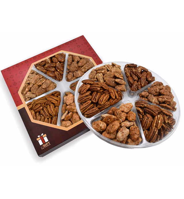 Gift Nut Tray Basket, Roasted Nut Variety Fresh Assortment Tray, Gourmet Food Nut Baskets (Assorted Pecans)