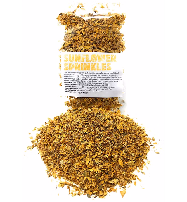 Dried, natural Sunflower Sprinkles from Germany | Net Weight: 0.52oz / 15g | Perfect addition to any salad, snack or smoothie bowl - Sprinkles for ingredients in soaps, candles & potpourri