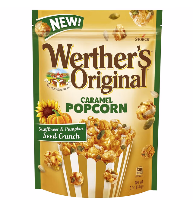 Werther's Original Caramel Popcorn Sunflower & Pumpkin Seed Crunch, Resealable Pouch, 5 Oz Bag