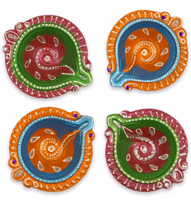 Indotribe Diwali Diyas for Gifts Diwali Decorations for Home Diwali Gifts Diya Diwali Lights Diwali Decor Diwali Diya Lamp for Pooja Clay Diyas for Diwali Decoration Diwali Lanterns Clay Diya Pots