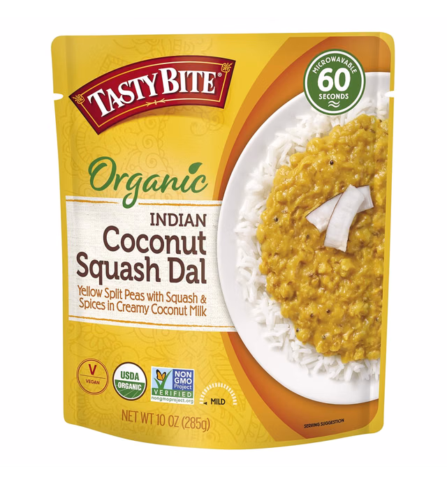 Tasty Bite Organic Coconut Squash Dal, 10 Ounce, Ready to Eat, Microwavable Entree, Vegan