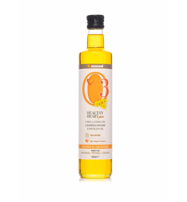 sussed Healthy Heart Plus Omega 3 DHA Oil & Cold Pressed Extra Virgin Rapeseed Oil | Premium | Irish | With smooth pourer | Stylish glass bottle