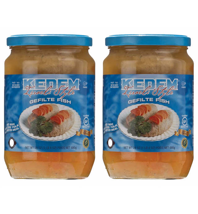 Kedem Gluten Free Israeli Style Gefilte Fish 24oz (2 Pack) No MSG, No Egg Yolk, No Matzo Meal, Nothing Artificial
