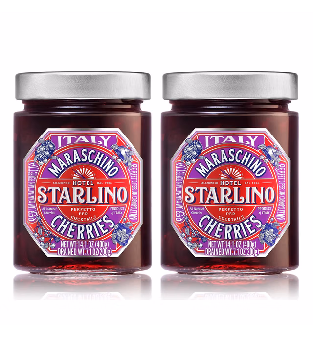 Hotel Starlino Maraschino Cherries | Great Tasting Italian Cherry for Premium Cocktails and Desserts | All-Natural Home Essentials For Your Bar Cart or Makes a Great Gift | 400g Jar, Pack of 2