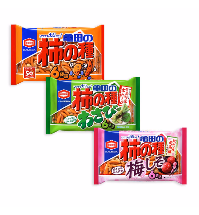Normal, Wasabi and Ume-shiso (ume plum & perilla) Flavor Set of Kameda Kakinotane Rice Cracker with Peanuts 6 packs: total 200g (7.05oz) + 182g (6.4oz) x 2 (Ninjapo Wrapping)