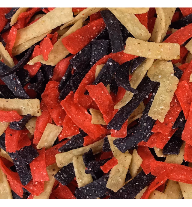 Gourmet Tri Color Tortilla Strips. Crispy Toppings for Southwest Salad and Snacking. Two 16 Ounce Stay Fresh Bag Packs