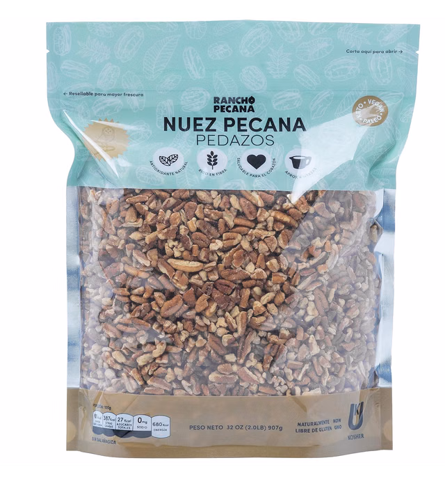 RANCHO PECANA | 2 LB Natural Pecan Pieces, non-GMO, Grain Free, Naturally Gluten Free, Heart Healthy, Vegan, Compares to Organic, Healthy Snack | 3g protein per 1 oz in Resealable Bag