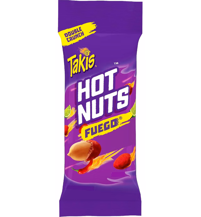 Takis Hot Nuts Fuego Double Crunch Peanuts, Hot Chili Pepper and Lime Artificially Flavored Peanuts, 3.2 Ounce Bag