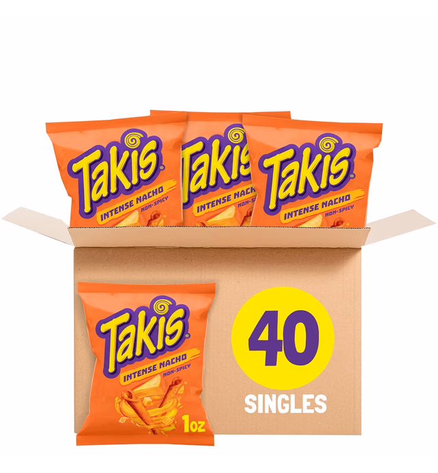 Takis Rolls Intense Nacho, Nacho Cheese Flavored Rolled Cheesy Tortilla Chips, Multipack 40 bags, 1 Ounce Each