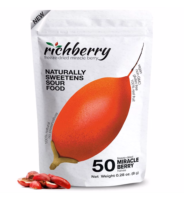 Miracle Berry Fruit Magic Berries - Miracle Berries Make Sour Taste Sweet, Freeze Dried Fruit Snacks, As Seen on TikTok, Makes Lemon Taste Like Candy, Great for Taste Tripping, 1 Pack of 50 Berry Halves 8g