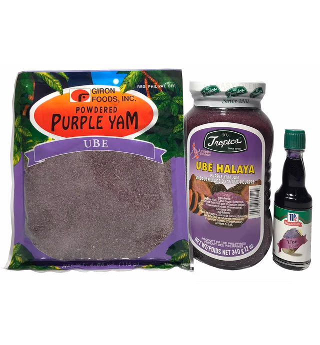 World Food Mission Purple Yam Ube Delight (Tropics Purple Yam Jam, Giron Foods Powdered Ube, McCormick Ube Flavoring Bundle)